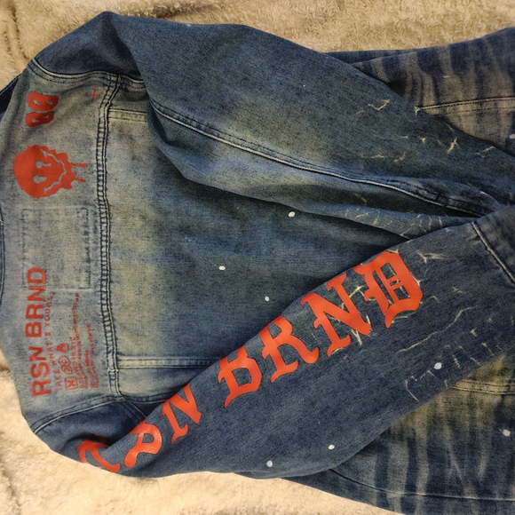 Reason Blue Denim Jacket with Red Lettering - Picture 4 of 4